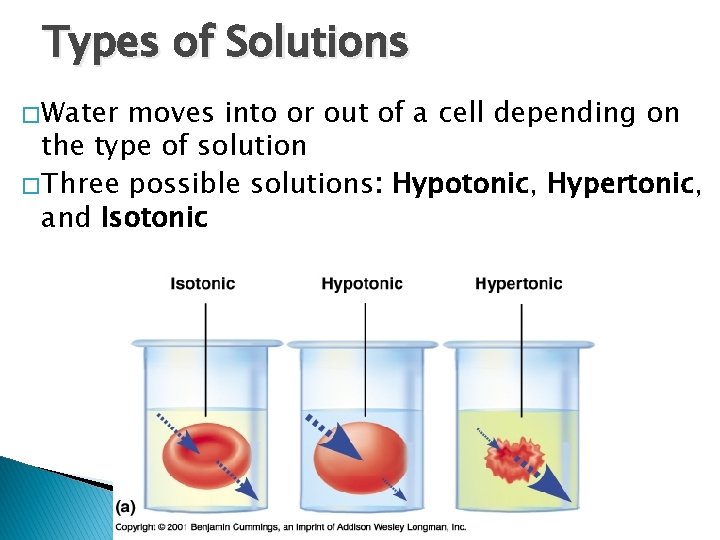 Types of Solutions � Water moves into or out of a cell depending on