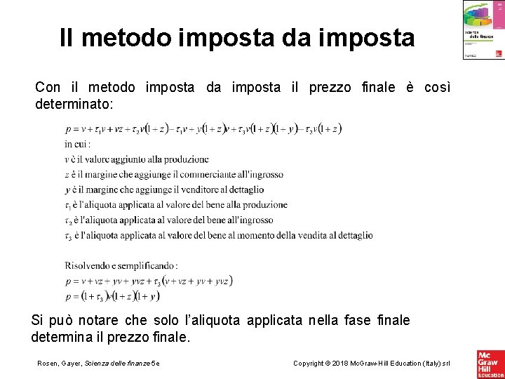 Il metodo imposta da imposta Con il metodo imposta da imposta il prezzo finale