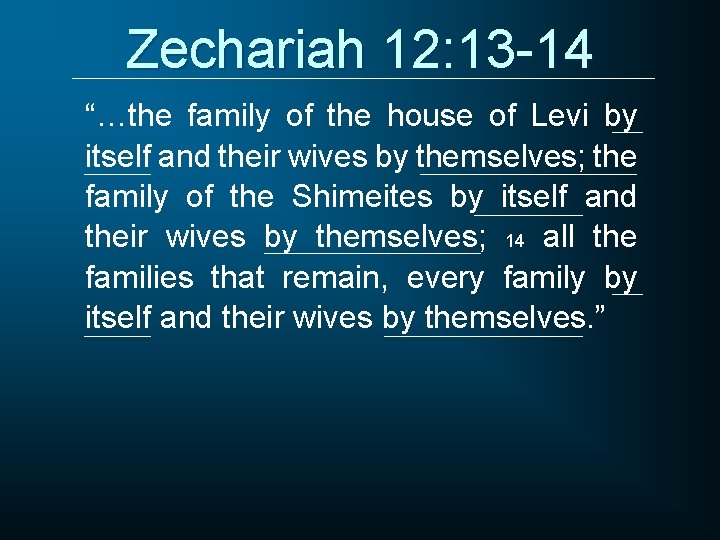 Zechariah 12: 13 -14 “…the family of the house of Levi by itself and