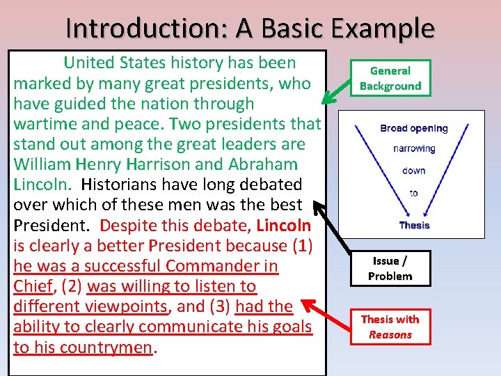 Introduction: A Basic Example United States history has been marked by many great presidents,