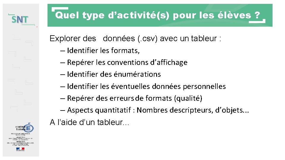 SNT Quel type d’activité(s) pour les élèves ? Explorer des données (. csv) avec