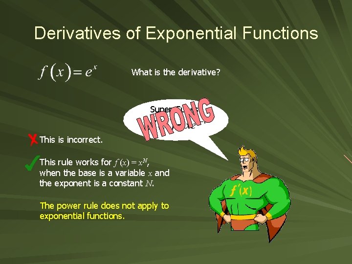 Derivatives of Exponential Functions What is the derivative? Super Guess: This is incorrect. This