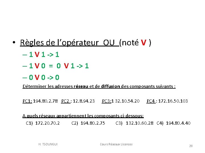  • Règles de l’opérateur OU (noté V ) – 1 V 1 ->