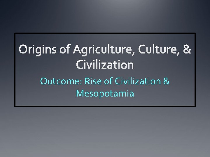 Outcome: Rise of Civilization & Mesopotamia 