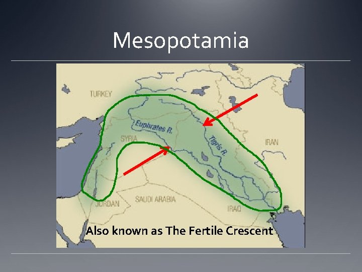 Mesopotamia Also known as The Fertile Crescent 