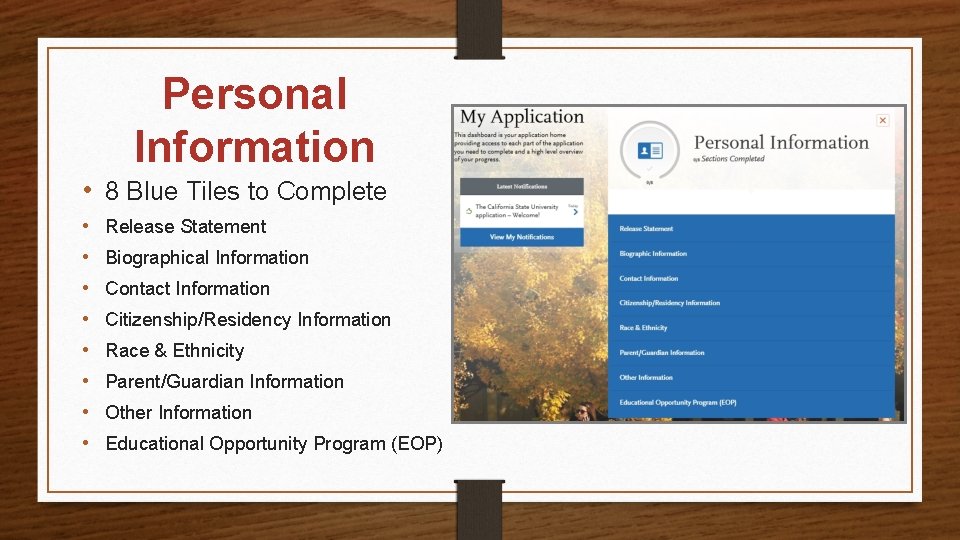 Personal Information • 8 Blue Tiles to Complete • • Release Statement Biographical Information