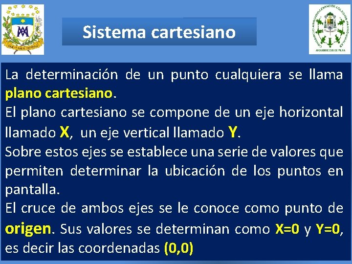 Sistema cartesiano La determinación de un punto cualquiera se llama plano cartesiano. El plano