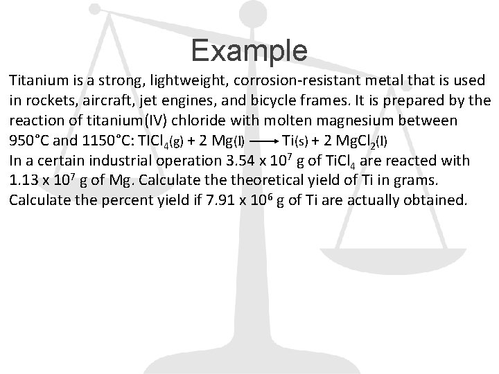 Example Titanium is a strong, lightweight, corrosion-resistant metal that is used in rockets, aircraft,