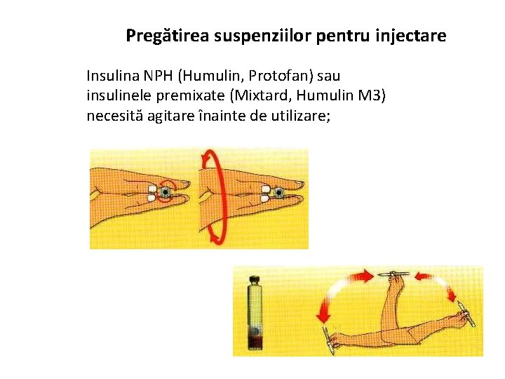 Pregătirea suspenziilor pentru injectare Insulina NPH (Humulin, Protofan) sau insulinele premixate (Mixtard, Humulin M