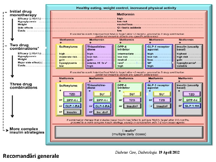 Recomandări generale Diabetes Care, Diabetologia. 19 April 2012 