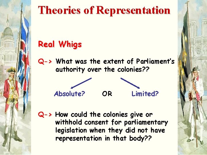 Theories of Representation Real Whigs Q-> What was the extent of Parliament’s authority over