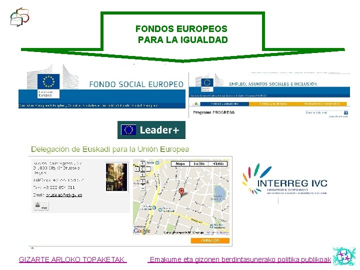 FONDOS EUROPEOS PARA LA IGUALDAD GIZARTE ARLOKO TOPAKETAK Emakume eta gizonen berdintasunerako politika publikoak