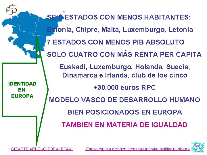 SEIS ESTADOS CON MENOS HABITANTES: Estonia, Chipre, Malta, Luxemburgo, Letonia 7 ESTADOS CON MENOS