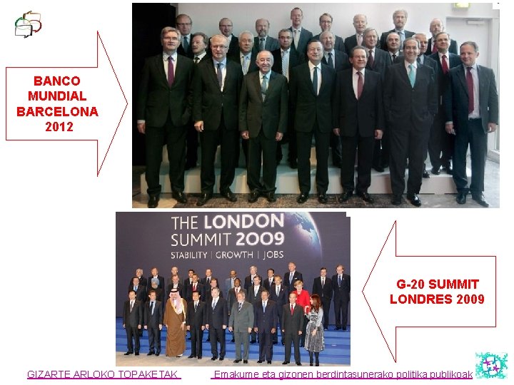 BANCO MUNDIAL BARCELONA 2012 G-20 SUMMIT LONDRES 2009 GIZARTE ARLOKO TOPAKETAK Emakume eta gizonen