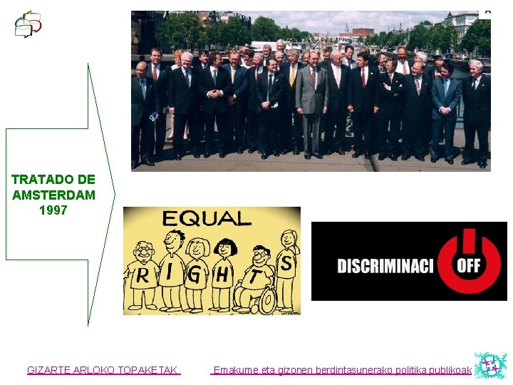 TRATADO DE AMSTERDAM 1997 GIZARTE ARLOKO TOPAKETAK Emakume eta gizonen berdintasunerako politika publikoak 