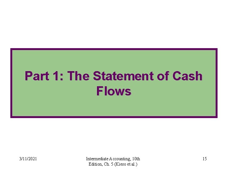 Part 1: The Statement of Cash Flows 3/11/2021 Intermediate Accounting, 10 th Edition, Ch.