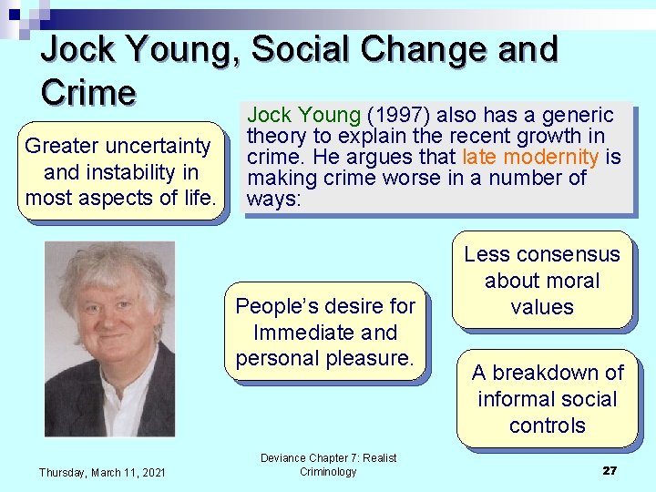 Jock Young, Social Change and Crime Jock Young (1997) also has a generic Greater