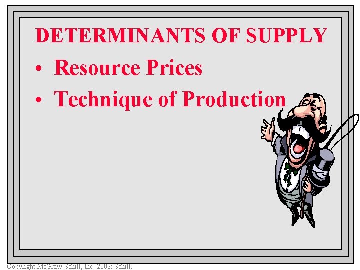 DETERMINANTS OF SUPPLY • Resource Prices • Technique of Production Copyright Mc. Graw-Schill, Inc.