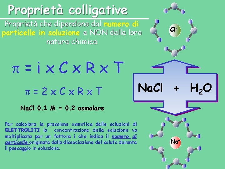 Proprietà colligative Proprietà che dipendono dal numero di particelle in soluzione e NON dalla