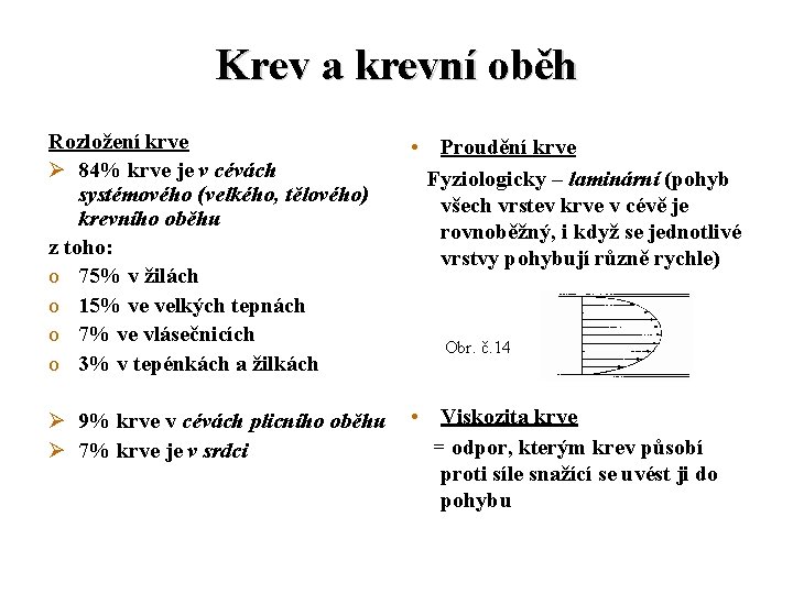Krev a krevní oběh Rozložení krve Ø 84% krve je v cévách systémového (velkého,