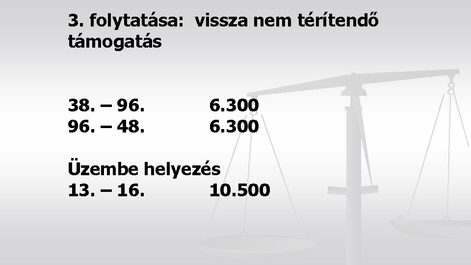 3. folytatása: vissza nem térítendő támogatás 38. – 96. – 48. 6. 300 Üzembe