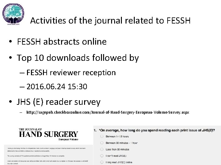 Activities of the journal related to FESSH • FESSH abstracts online • Top 10