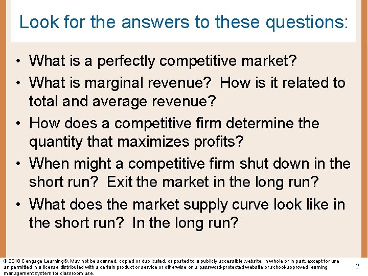 Look for the answers to these questions: • What is a perfectly competitive market?