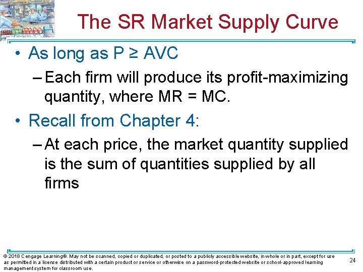 The SR Market Supply Curve • As long as P ≥ AVC – Each