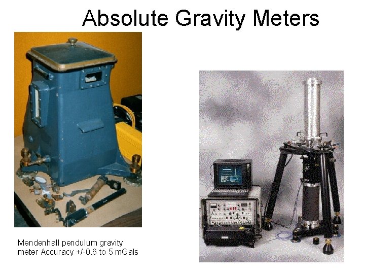 Absolute Gravity Meters Mendenhall pendulum gravity meter Accuracy +/-0. 6 to 5 m. Gals