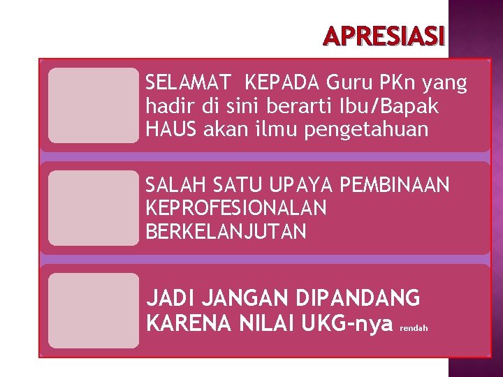 APRESIASI SELAMAT KEPADA Guru PKn yang hadir di sini berarti Ibu/Bapak HAUS akan ilmu