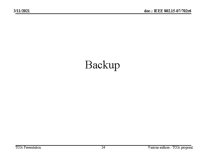 3/11/2021 doc. : IEEE 802. 15 -07/702 r 6 Backup TG 3 c Presentation