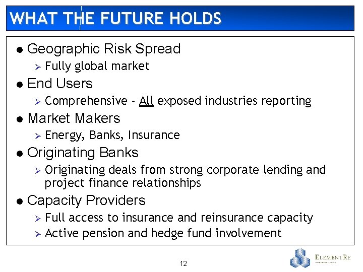 WHAT THE FUTURE HOLDS l Geographic Risk Spread Ø l End Users Ø l