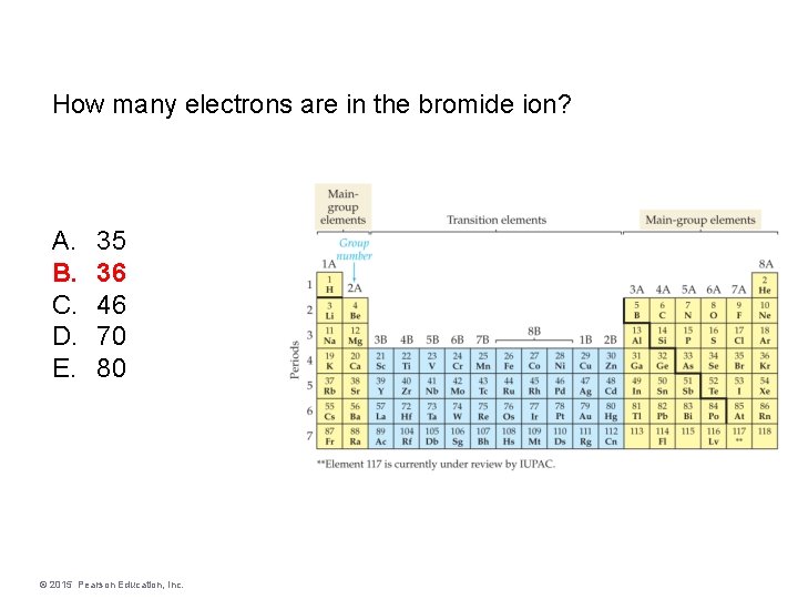 How many electrons are in the bromide ion? A. B. C. D. E. 35