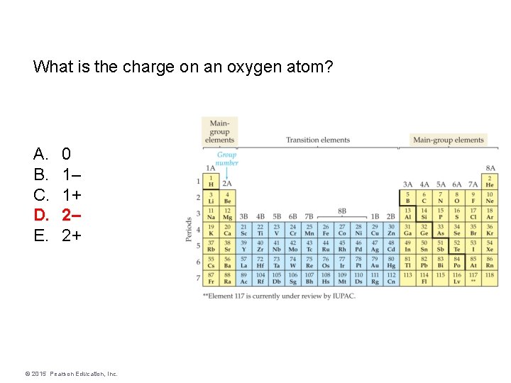 What is the charge on an oxygen atom? A. B. C. D. E. 0