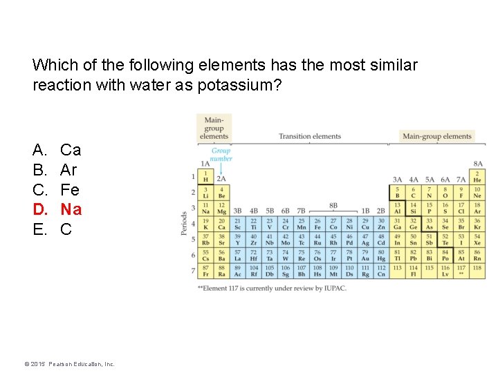 Which of the following elements has the most similar reaction with water as potassium?