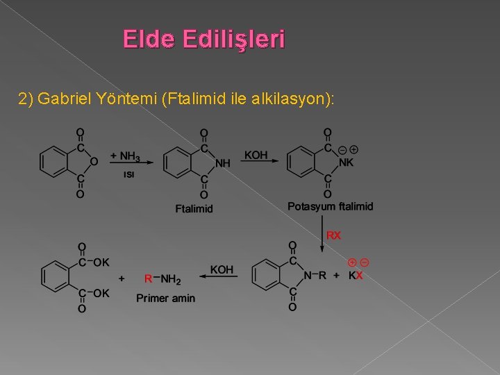 Elde Edilişleri 2) Gabriel Yöntemi (Ftalimid ile alkilasyon): 