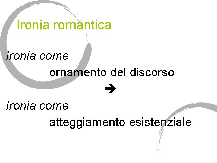 Ironia romantica Ironia come ornamento del discorso Ironia come atteggiamento esistenziale 