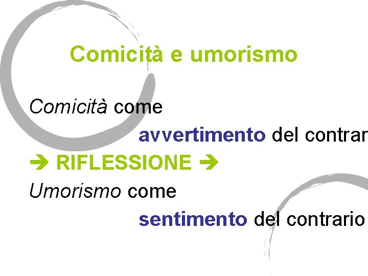 Comicità e umorismo Comicità come avvertimento del contrar RIFLESSIONE Umorismo come sentimento del contrario