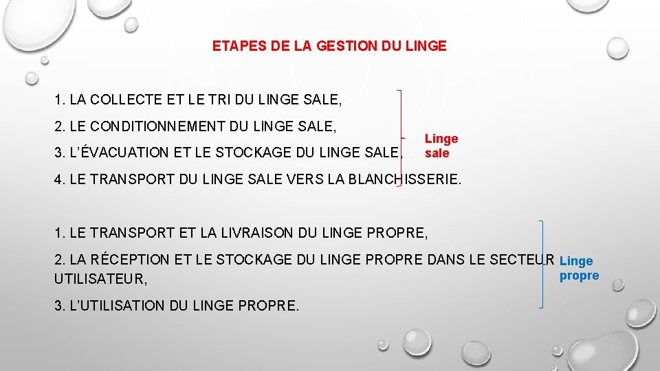 ETAPES DE LA GESTION DU LINGE 1. LA COLLECTE ET LE TRI DU LINGE