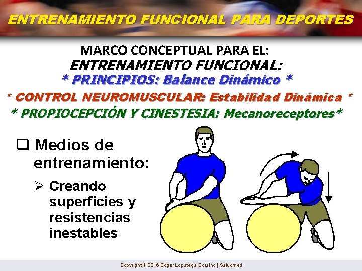 ENTRENAMIENTO FUNCIONAL PARA DEPORTES MARCO CONCEPTUAL PARA EL: ENTRENAMIENTO FUNCIONAL: * PRINCIPIOS: Balance Dinámico