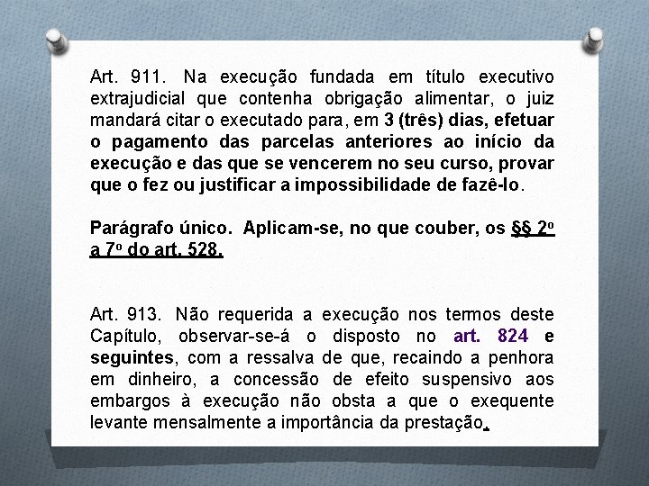 Art. 911. Na execução fundada em título executivo extrajudicial que contenha obrigação alimentar, o