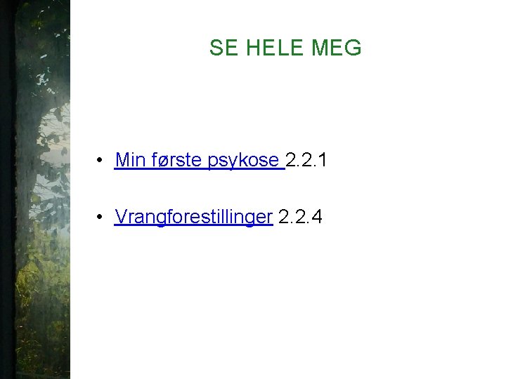 SE HELE MEG • Min første psykose 2. 2. 1 • Vrangforestillinger 2. 2.