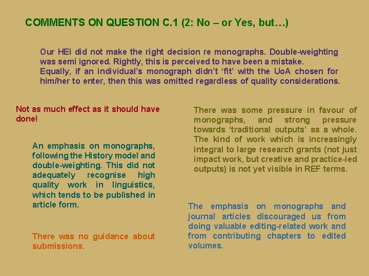 COMMENTS ON QUESTION C. 1 (2: No – or Yes, but…) Our HEI did