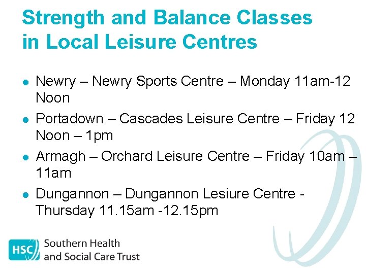 Strength and Balance Classes in Local Leisure Centres l l Newry – Newry Sports