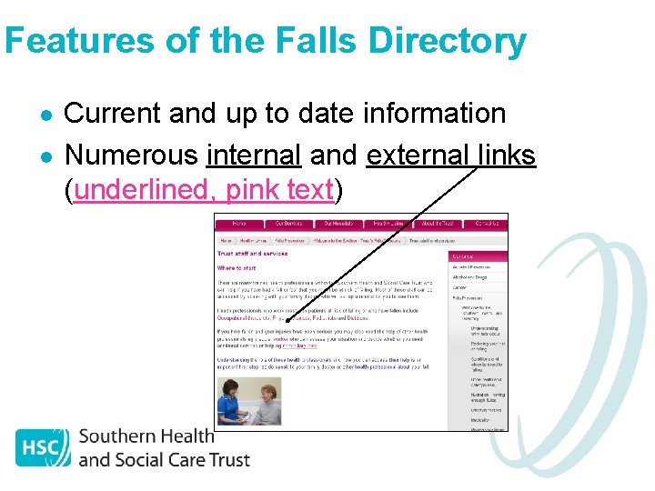 Features of the Falls Directory l l Current and up to date information Numerous