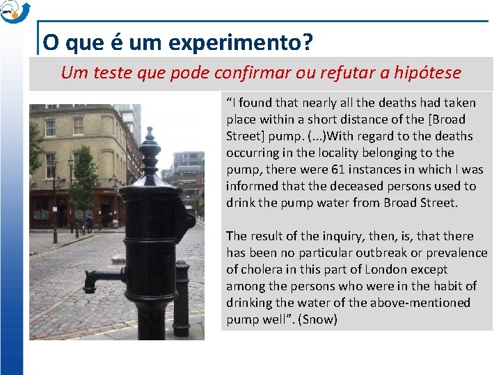 O que é um experimento? Um teste que pode confirmar ou refutar a hipótese.