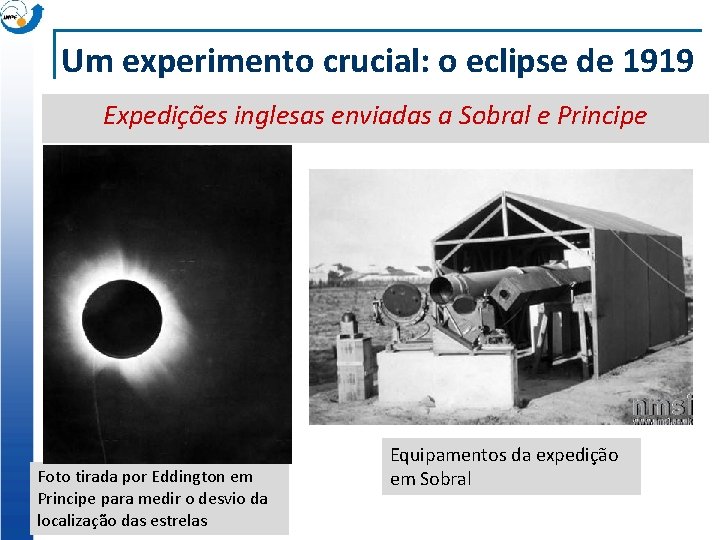Um experimento crucial: o eclipse de 1919 Expedições inglesas enviadas a Sobral e Principe