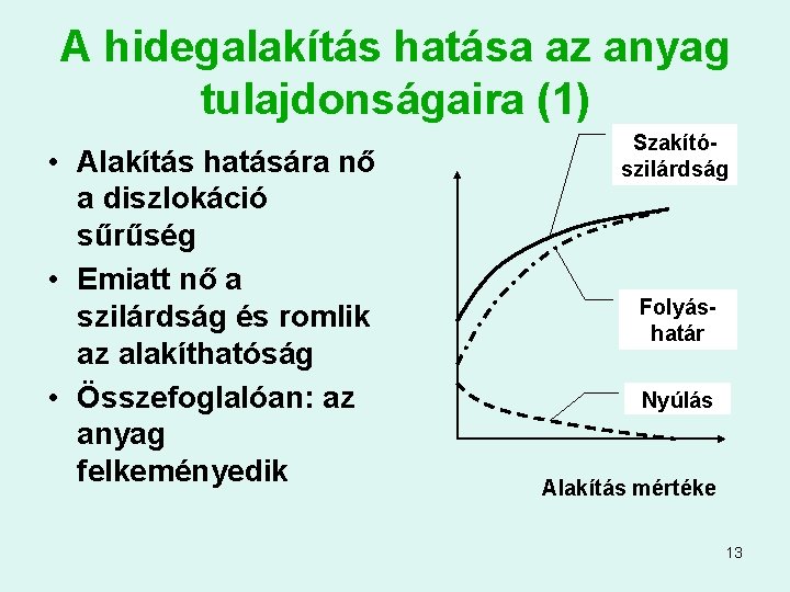 A hidegalakítás hatása az anyag tulajdonságaira (1) • Alakítás hatására nő a diszlokáció sűrűség