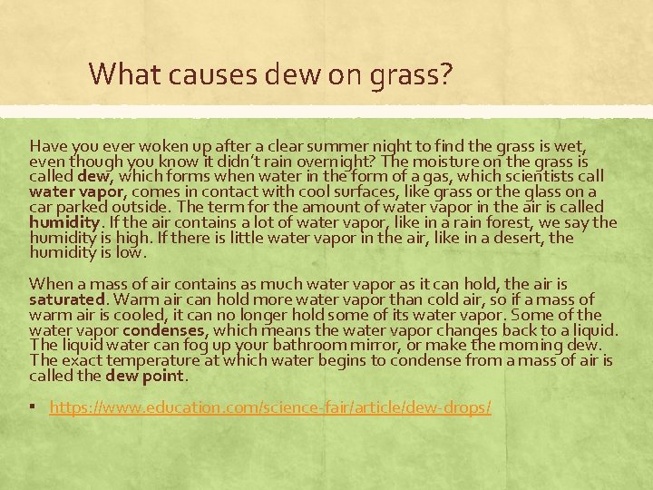 What causes dew on grass? Have you ever woken up after a clear summer