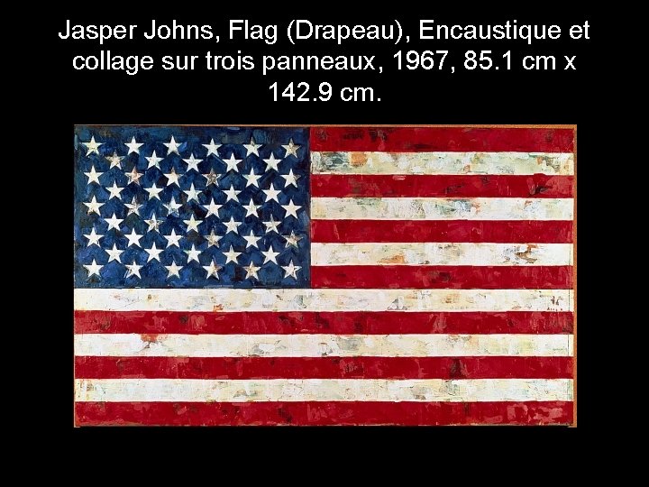 Jasper Johns, Flag (Drapeau), Encaustique et collage sur trois panneaux, 1967, 85. 1 cm